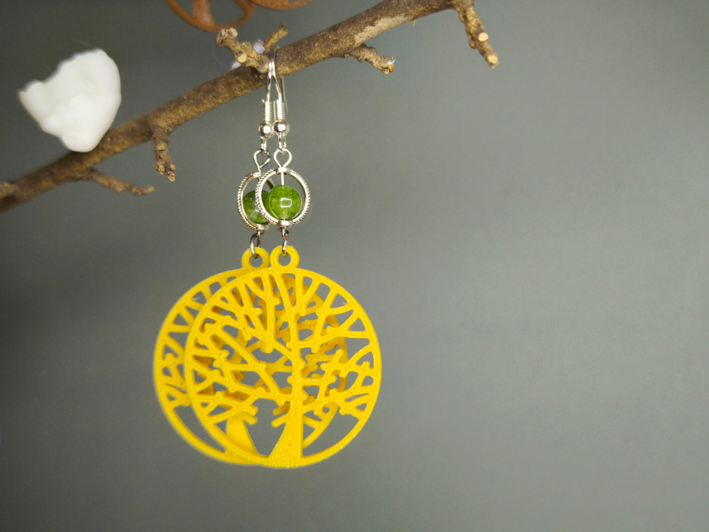 Boucles d'oreilles arbre de vie jaune boule vert